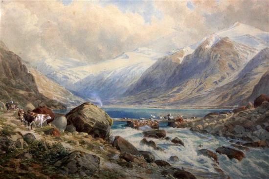 Charles Jones Way (1834-1919) Coastal landscape and Cattle beside a fjord, Matmark, largest 18.5 x 28in.